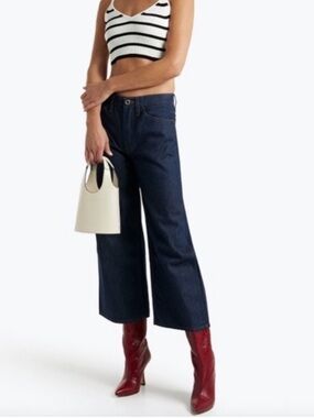 FRAME DENIM Le Italien Wide Leg Crop Jeans Dark Wash Rinse Size 27